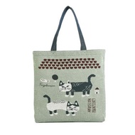 Kusuguru Japan眼鏡貓Gobelin編織設計包 雙面手提包 肩背包 綠色