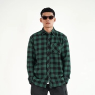 KEMEJA Rown Division Official Stockroom Flannel Shirt - Rowndvsn Fudan Green Flannel Shirt