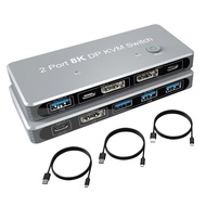 DP 1.4 KVM Switch 2 in 1 out, DisplayPort USB 3.0 Type-C KVM Switcher Support 8K/30Hz 4K/144Hz, for 