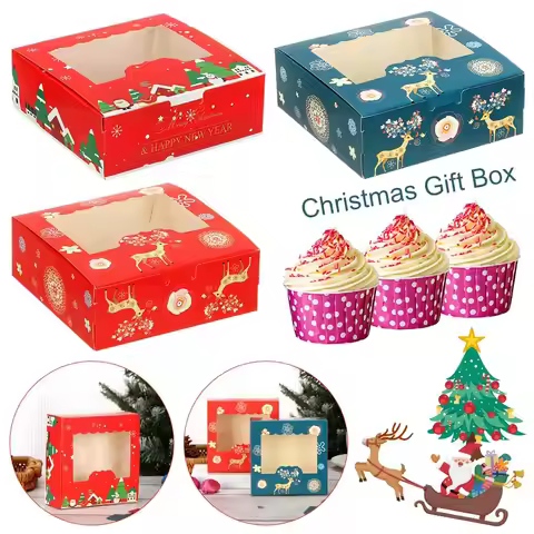 1/10pcs Nougat Cupcake Biscuit Cake Packaging Box Christmas Cardboard Cake Boxes Gift Wrapping Box C
