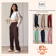 MK Exclusive Multi-Pocket Cotton Laici Straight Cut Women Cargo\Seluar Kargo Poket Potongan Lulus Wa