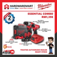 Milwaukee M12 Essential Combo Package / Milwaukee M12 Drill Driver Combo Set / M12 FPD2 + M12 FID2 / 2 Year Warranty