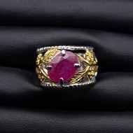 แหวนทับทิม (Natural Ruby) สีชมพูแดง จากประเทศโมซัมบิก ตัวเรือนเงินแท้ 92.5%ชุบทอง ไซส์นิ้ว 55 หรือเบอร์ 7 US