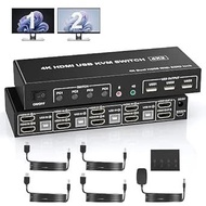 4 Port USB HDMI Dual Monitor KVM Switch 4K@60Hz Display Switcher 2 HDMI Monitor 4PC Distributor with Audio Mic Output 3 USB 2.0 ports, dual monitor hdmi extension Keyboard Mouse Switcher
