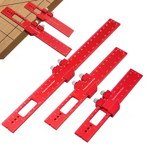 Precision Pocket Ruler T-Type Scribing Ruler Carpenty Square T Track Ruler Inch and Metric Measuring