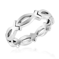 AeraVida Christian Fish Eternity Link .925 Sterling Silver Ring | Eternity Link Band Ring | Christia