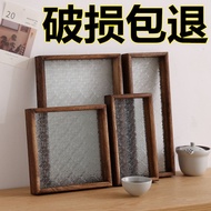 Retro Begonia Flower Glass Tray Rectangular Household Snack Wooden Tea Cup Tea Set Tray Tea Tray