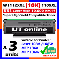 3 Units HIGH YIELD Black Toner W1112A 110A 1.5K / W1112X 110X 3K / W1112XL 110XL 5K / W1112XXL 110XX