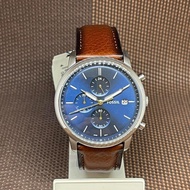 Fossil FS5850 Blue Minimalist Chronograph Luggage Eco Leather Men's Casual Watch