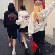 WHOSE 77 wide-form unisex felt zip hoodie with embossed streetwear style, personality and dynamic