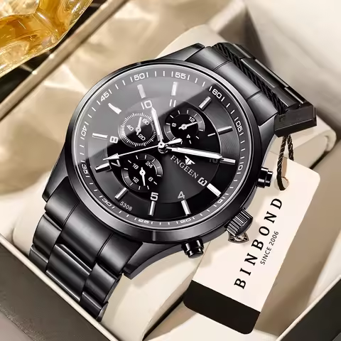 FNGEEN Son Brand Of BINBOND Stainless Steel Durable Quartz Watch For Men Luxury Luminous Waterproof 
