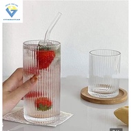 Box of 6 striped glass cups 350ml or 250ml cylindrical shape, 2 sizes for you to choose from / 6 pre