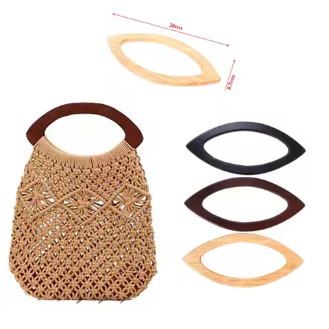 1pcs 20cm Solid Wood Eye Shape Handle For Bag Crochet Handbag Wood Frame Replacement Straps Knit Pur
