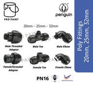 Poly Fitting Poly Pipe Connector HDPE Penguin MTA/ FTA/ Male Elbow/ Female Elbow/ Male Tee/ Female Tee 20mm 25mm 32mm