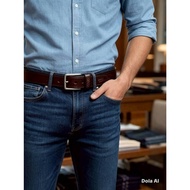 LK552 Genuine Leather Belt 1 Width 4 Cm. Silver Head Classic Model Premium For Men