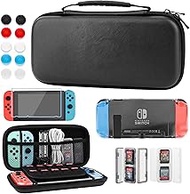 GLDRAM Black Carrying Case for Nintendo Switch, 11 in 1 Accessories Bundle with Portable Switch Travel Bag, Clear Protective Shell, 2 Mini Swicth Game Card Case &amp; 6 Thumb Grip Caps