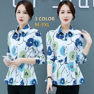 🍄Ready Stock⚡Autumn Printed Shirt Women Long Sleeve Korean Style Plus Size Blouse Bunga Floral Flower Labuh Murah Baju Kemeja Perempuan Blause Wanita Women Clothes