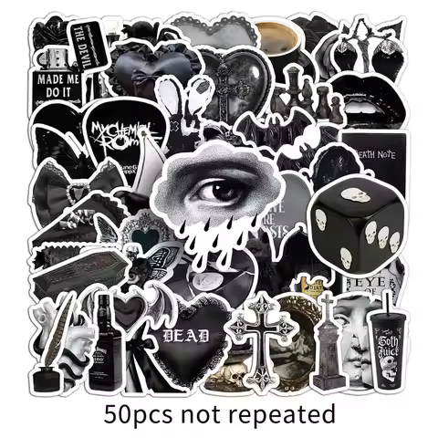 50 Pcs Dark Gothic Cool Trendy Fun & Unique Waterproof Stickers - Decor Decals for Luggage, Power Ba