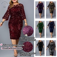 {Ship From Manila+COD}Elegant Formal Dress for Woman Sequin Glitter Cocktail Party Plus Size Long Evening Gown Ninang Dress for Wedding Glitz and Glamour Shimmering