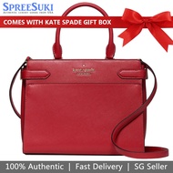 Kate Spade Handbag In Gift Box Staci Saffiano Leather Medium Satchel Crossbody Bag Red Currant # WKRU6951