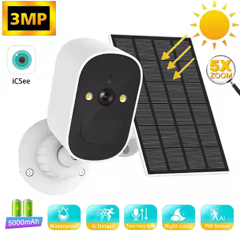 128GB 3MP WiFi Camera With Solar Panel Wireless Outdoor Security 1080P CCTV Solar Camera 5000mAh Bat