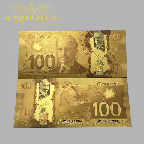 10pcs/lot Nice Canada Banknote 1 10 100 Canadian Dollar Banknote in 24k Gold Plated For Collection