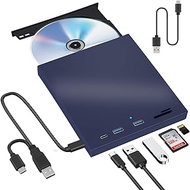 eioeao External CD DVD Drive USB 3.0 Type C CD DVD +/-RW Drive with Type C、2 USB and TF/SD Slots Slim CD Burner Portable DVD Player for Laptop Compatible with Desktop Windows 11/10/8/7 Mac Desktop OS