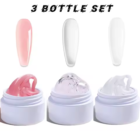 3 Bottles 15ml*3 Solid Builder Gel for Nails Sculpture 3D Gel Nail Poly Extension Gel Builder Pink/C