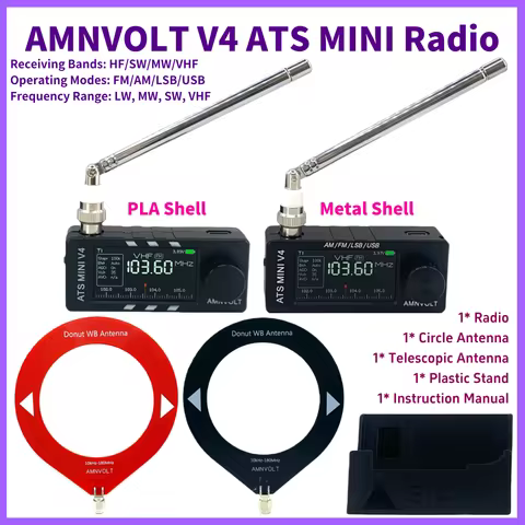 AMNVOLT V4 ATS MINI Radio with Stand & Headphone Amplifier Portable AM FM Radio Receiver TYPE-C Char