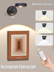 Luces inalámbricas para cuadros de pared, luces de marco de cuadros recargables operadas por baterías, luces de disco con control remoto, iluminación de arte regulable y con temporizador para pinturas inalámbricas, luz de galería magnética