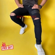 Seluar Jeans Skinny Jeans Koyak Superblack 3 Line Kain Stretch / Ripped Jeans