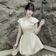 Wedding dress, gentle lady's dress, A-form welded diagonal dress with luxurious chest flowers Y99 su