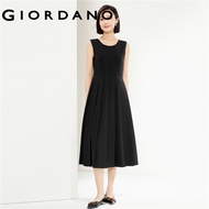 GIORDANO Women Dresses Crewneck Sleeveless Gentle Dresses Solid Color Simple Basic Summer Fashion Ca