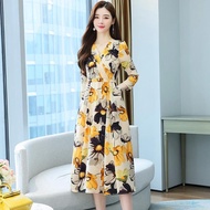 FANMU2459 Gaun Sifon Lengan Panjang Di Atas Lutut Gaya Korea Baru Rok Panjang Penutup Daging Longgar