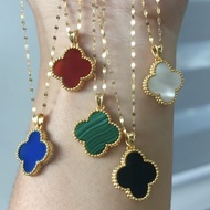 GoldandJewel 18K Gold 15mm Clover Pendant Necklace in 18K Dancing Chain HK Setting Gold Necklace Pawnable
