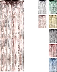 Trimming Shop Rose Gold Foil Fringe Curtain 1m x 3m Metallic Tinsel Backdrop Steamers for Birthday P