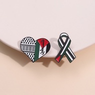 Ribbon Heart Shaped Palestine Flag Enamel Pin Love and Peace Corsage Metal Pin Badge Bow Tie Corsage