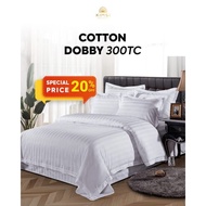 KATUN Dolby Cotton Bed Sheet and Bedcover Set 300tc White Stripes Hotel Duvet Set/ Plain White Strip