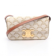 【二手】Celine CELINE Claude Triomphe 白色/ブラウンPVC 塗層帆布皮革 Triomphe 女士單肩包