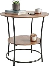 Relaxdays Side Table, 2 Shelves, H x D: 55 x 55 cm, Wood Effect & Metal, Sofa Table, Round Coffee Ta