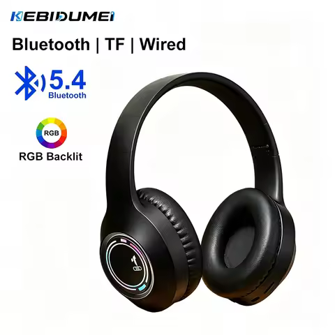 KEBIDUMEI RGB Gaming Headsets Over-Ear Bluetooth 5.4 Headphones Support 3.5mm Wired Connection TF Ca