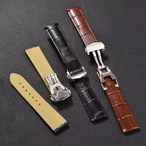 For Omega Seamaster Bamboo Leather Strap Folding Buckle 19mm 20mm 21mm 22mm for Omega AT150 Speedmas