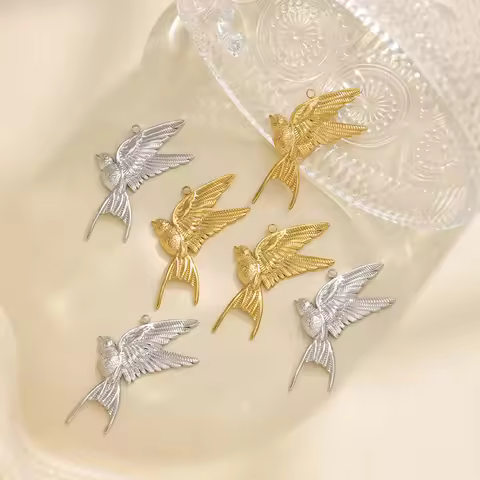 3pcs Peace Dove Charms Stainless Steel Gold Color Bird Pendant for Keychain Earring Necklace Making 