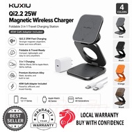 KUXIU X40 Turbo Qi2.2 25W Magnetic Wireless Charger, Foldable 3 in 1 Travel Charging Station iPhone,