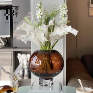 HJM-Modern Light Luxury Brown Glass Glass Flower Ware Living Room Dining Table Model Room Hotel Flow