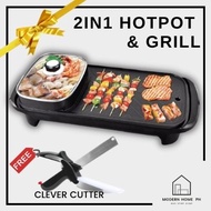 FREE CLEVER CUTTER Korean Samgyupsal Grill Rectangle Korean Party Electric Grill Pan, Hotpot Grill, 