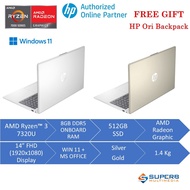 HP Laptop 14-EM0092AU Silver, 14-EM0299AU Silver, 14-EM0305AU Gold (AMD Ryzen™ 3 7320U, 8gb ddr5 onb