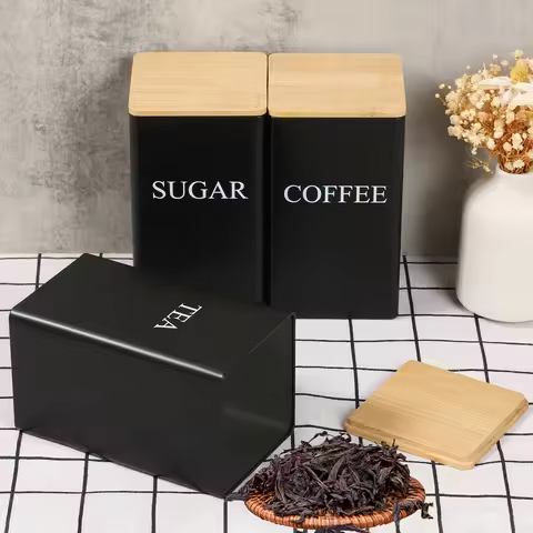 3Pcs Coffee Bean Storage Canisters Tea Sugar Vacuum Sealed Jars Iron Canisters Heat Kitchen Cream Ca