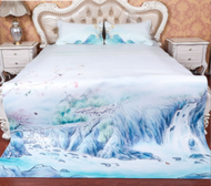 彩繪頭層彩色水牛皮涼蓆(【青山綠水】（含枕套）)(1.5mX2.0m）