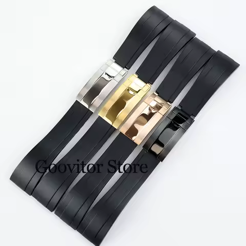 High quality 20mm width rubber strap black/rose gold/silver Folding safety buckle fit sub gmt yacht-